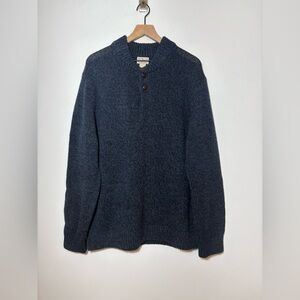 LL BEAN Men's Classic Ragg Blue Lambswool Henley Pullover Sweater XL Reg
